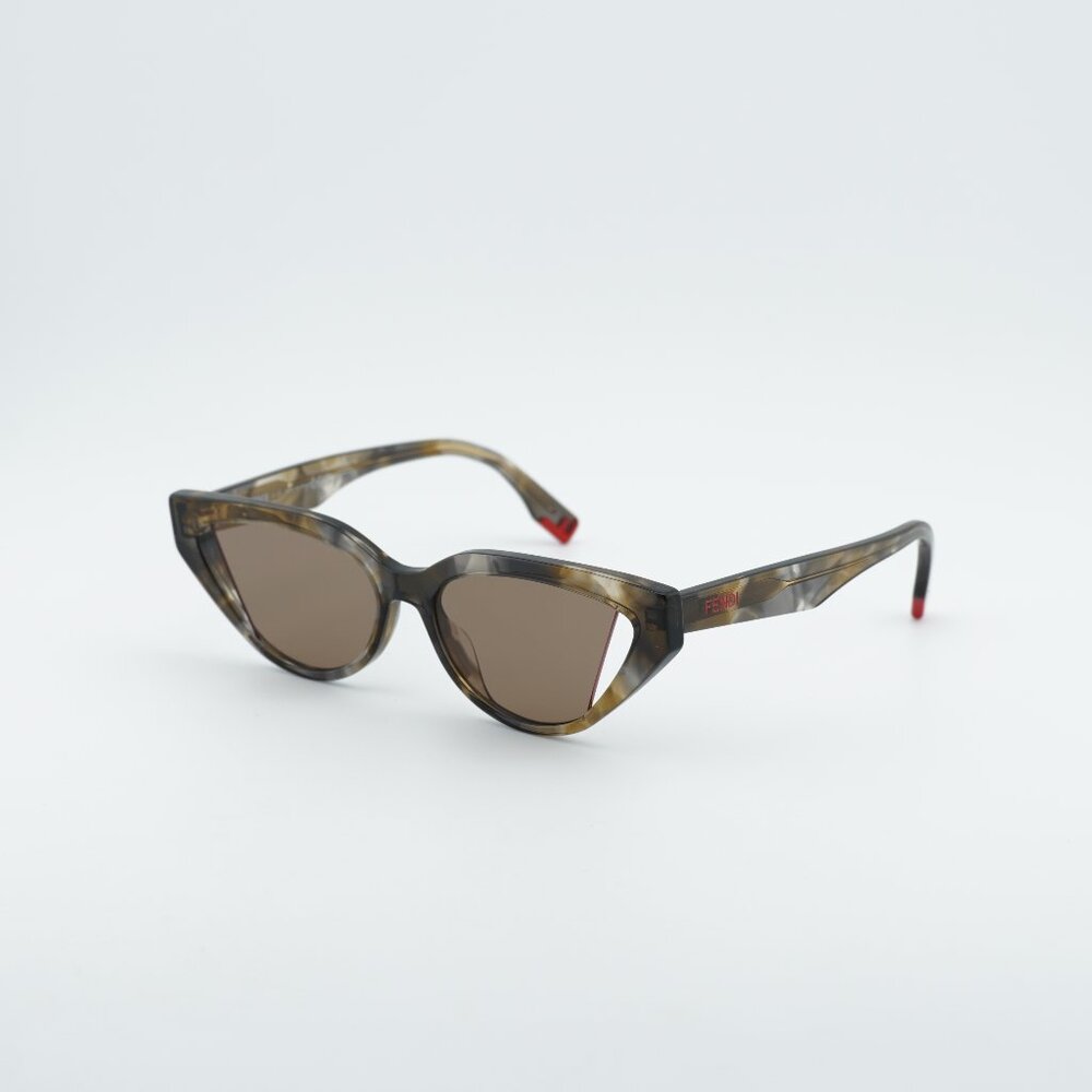 Fendi FE40009I 56E Sunglasses Shiny Havana Cat Eye Frame, Brown Lenses